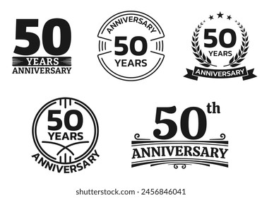 50 years icon or logo set. 50th anniversary celebrating sign or stamp. Jubilee, birthday celebration design element. Vector illustration.