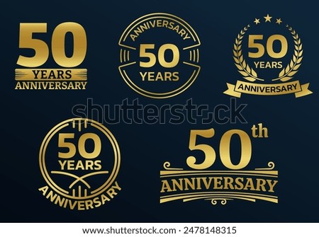 50 years icon or logo set. 50th anniversary celebrating golden sign or stamp. Jubilee, birthday celebration design element. Vector illustration.