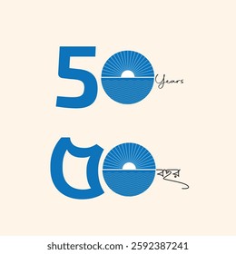 50 years Logo, Creative 50th Anniversary Celebration Design Featuring Blue Sunrise Graphics