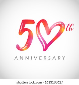 50 years old logotype. 50 th anniversary numbers. Decorative symbol. Congrats in brushing style. Isolated abstract graphic design template. Red digits, up to 50%, -50% percent off discount concept.