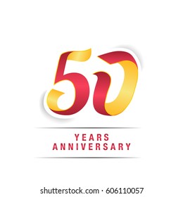 50 Years Red and Yellow  Anniversary  Logo Celebration Isolated on White Background