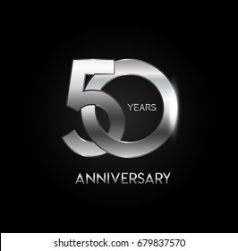 50 years silver anniversary celebration overlapping number logo, isolated on dark background