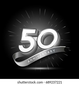 50 years silver anniversary logo celebration with firework and ribbon