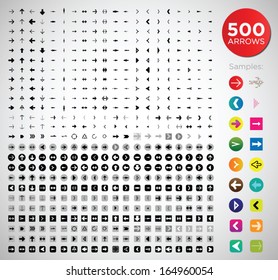 500 arrows. different shapes, weights, styles and icons.