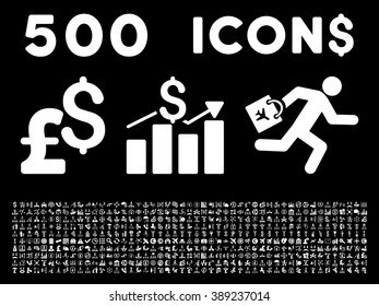 500 business vector icons bank trade white dollar pound financial flat collection