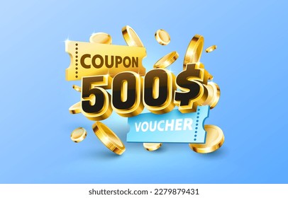 500 dollar coupon gift voucher, cash back banner special offer. Vector illustration