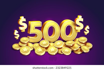 500 dollar coupon gift voucher, cash back banner special offer, casino winner. Vector illustration