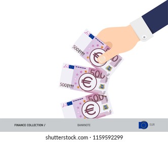 500 Euro Banknote. Hand throwing banknote. Flat style vector illustration. Waste of money concept.