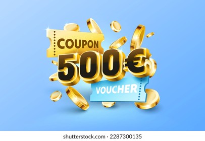 500 euro coupon gift voucher, cash back banner special offer. Vector illustration