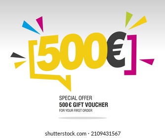 500 Euro internet website promotion sale offer big sale and super sale modern colorful coupon code 500 Euro discount gift voucher coupon