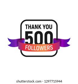 500 followers number with color bright ribbon isolated vector icon