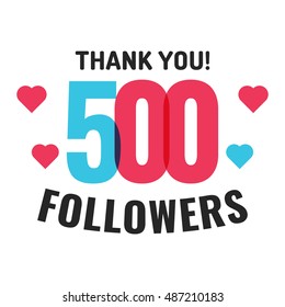500 followers, thank you with hearts. Flat vector icon design illustration on white background. Can be used business company for social media.