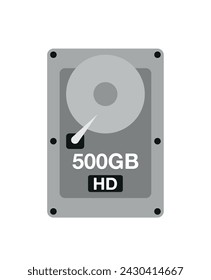 500 GB HD. Vector hard drive data storage, technology and backup concept isolated on white background