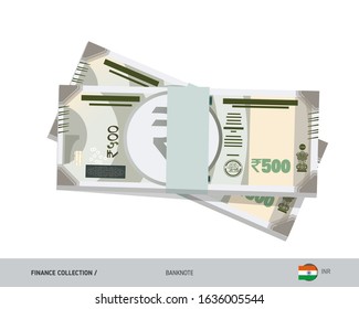 500 Indian Rupee banknotes. A bundle of money. Flat style vector illustration.