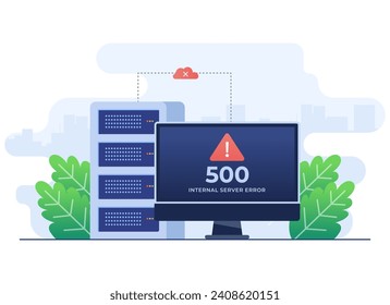 500 Internal server error concept flat illustration, Website error, Network error, Cloud computing concept for landing page, web design, banner, infographic