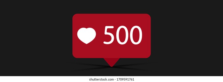 500 me gusta de rojo y del pequeño lado del corazón, ilustración vectorial sobre fondo negro.