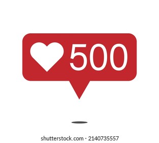 500 me gusta. icono de notificación de red social roja con corazón. ilustración vectorial