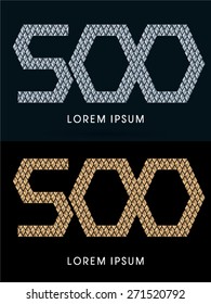 500 ,Luxury Abstract Jewelry Number, font, designed using gold and silver colors geometric shape on dark background, sign ,logo, symbol, icon, graphic, vector.