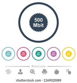 500 mbit guarantee sticker flat color icons in round outlines. 6 bonus icons included.