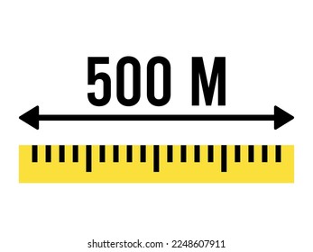 500 meters ruler icon. Vector measure scale, size and length isolated on white background