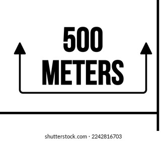 500 meters. Vector with marked distance and black arrow. Unit of measurement in meters for marking