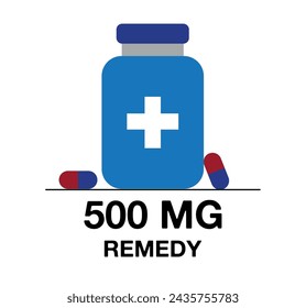 500 mg remedy. Medicine pill vector with milligrams, medicine and health care concept