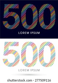 500 ,Number, font, designed using colorful zigzag line, graphic, vector.