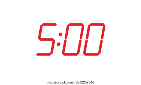 5:00 o'clock , five am - pm  Editable digital clock closeup display vector eps 10