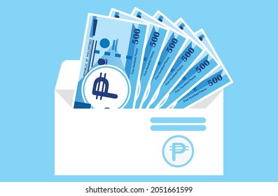 500 Philippine Peso Banknotes Money in envelope vector icon.eps