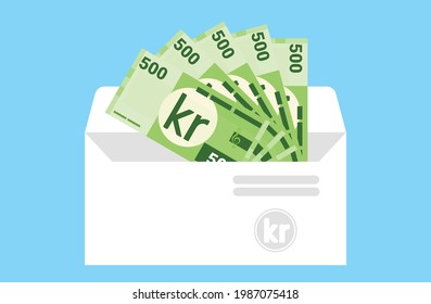 500 Swedish Krona Banknotes  Money in one envelope vector icon.  Sweden business, payment and finance element. Can be used for web, mobile, infographic, and print.