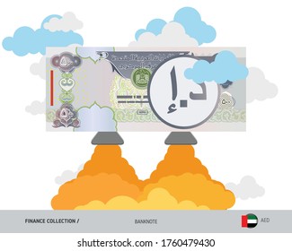500 United Arab Emirates Dirham rising as a rocket. Flat style vector illustration.