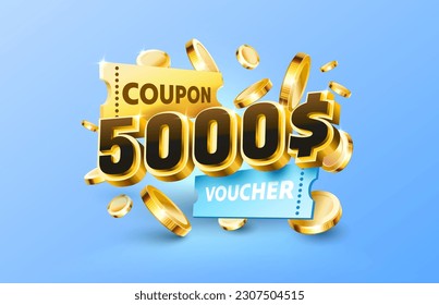 5000 dollar coupon gift voucher, cash back banner special offer. Vector illustration