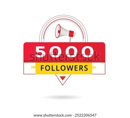 5000 followers banner vector graphic element. colourful Advertising symbol.
