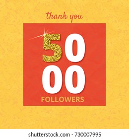 5000 followers card. Thank you followers banner on texture background. Simple vector illustration.