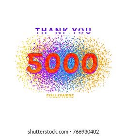 5000 followers card. Thank you 5K followers banner with frame on white  background. Simple vector illustration.