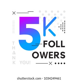 5000 Followers Memphis card with geometric elements. 5k followers memphis poster for social media networks and follower. Thank you followers Banners. 