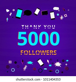 5000 Followers thank you banner. Illustration for social network friends, followers. Post for celebration of 5000 subscribers. Vector illustration.