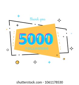 5000 followers thank you card. Celebration 5k subscribers geometric banner. Template for social media. Vector illustration.