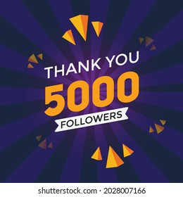 5000 followers thank you colorful celebration template. social media followers achievement congratulation. 5k follower