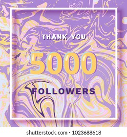 5000 Followers thank you square banner with liquid background and frame. Template for social media post. Cover for graphic design. Ultra violet palette colors. 5K followers. Vector illustration.