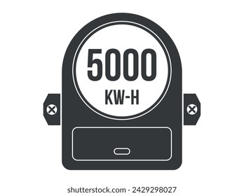 5000 kw-h. Vector kilowatts consumption, electric current meter. Electric energy meter home clock