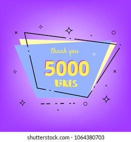 5000 likes thank you card. Template for social media. Vector illustration.