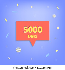 5000 likes thank you post.  Greeting card with red speech bubble for social networks. Template for social media channel. Vector illustration.