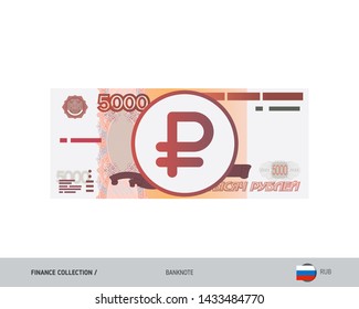 5000 Russian Ruble Banknote. Flat style highly detailed vector illustration. Isolated on white background. Suitable for print materials, web design, mobile app and infographics.