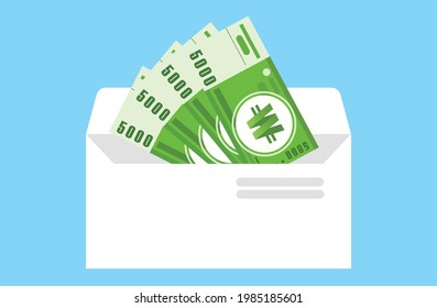 5000 South Korean Won  Banknotes  Money in envelope vector icon. South Korea Business, Payment and Finance Element. Can be used for Digital and Printable Infographic.