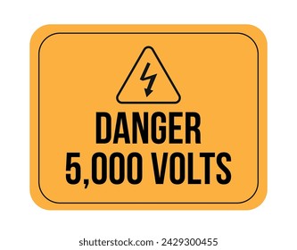 5000 voltios. Peligro, electricidad y alta tensión. Vector de advertencia aislado sobre fondo blanco