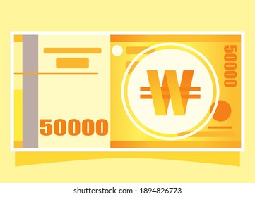50000 South Korean Won Banknotes Paper Money Vector Icon Logo Illustration Flat Design. South Korea Business, Payment and Finance Element. Can be Used for Digital and Printable Infographic.