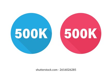 500K Circular Icons Displaying in Red and Blue with Long Shadow.