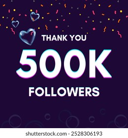 Plantilla de texto "500k followers" para dar las gracias después de lograr el hito en los sitios de redes sociales.
