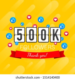 500k followers, Thank You, social sites post. Thank you followers congratulation card. Vector stock illustration